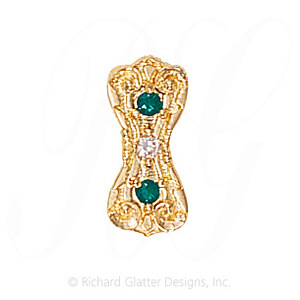 GS435 D/E - 14 Karat Gold Slide with Diamond center and Emerald accents 